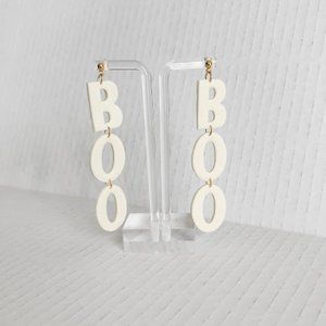 BOO white Glow in the dark polymer clay earrings Handmade lightweight 3.5"